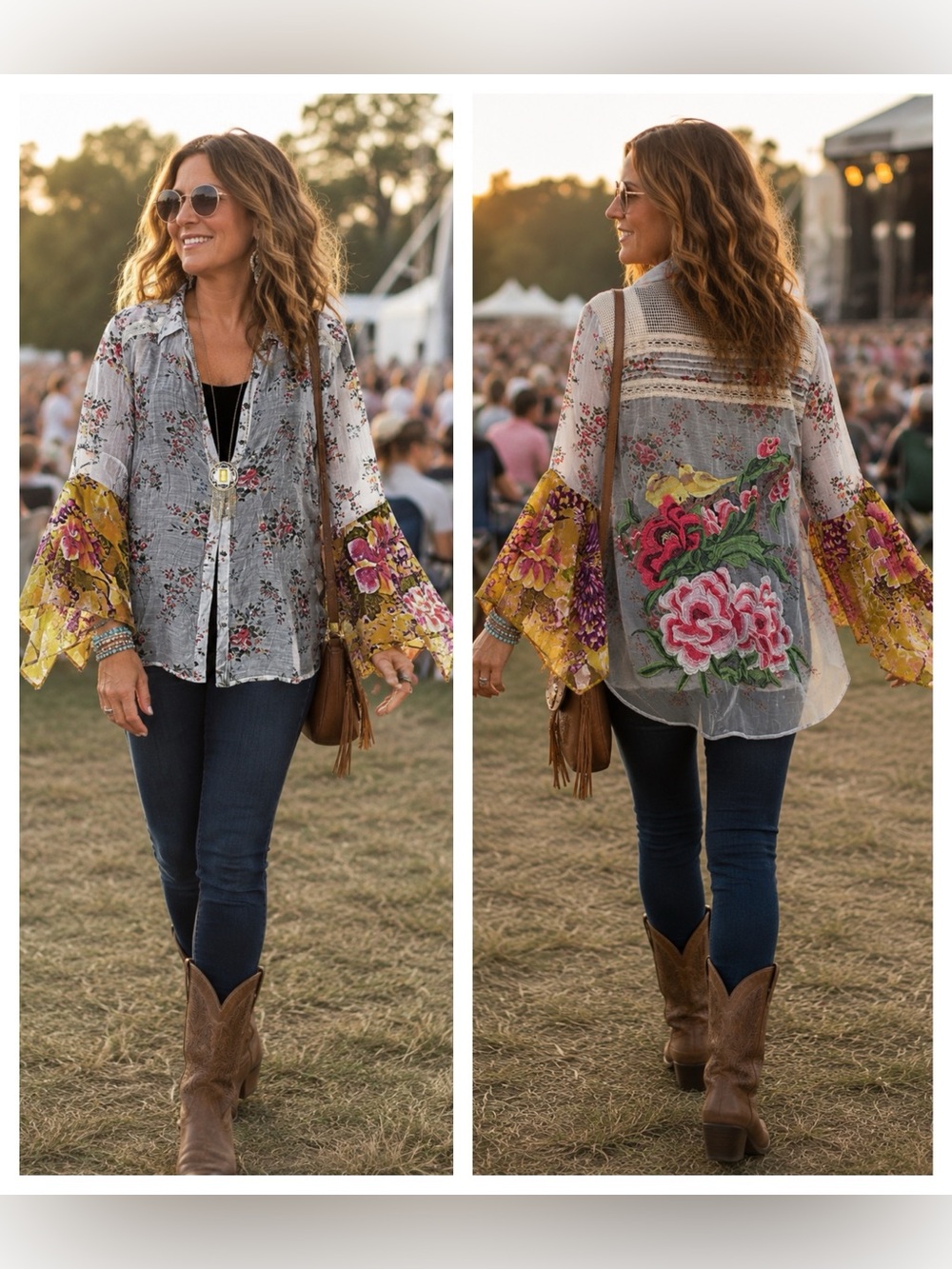 Aratta Silent Journey Floral Bell Sleeve Blouse | Boho Embroidered | Size M
